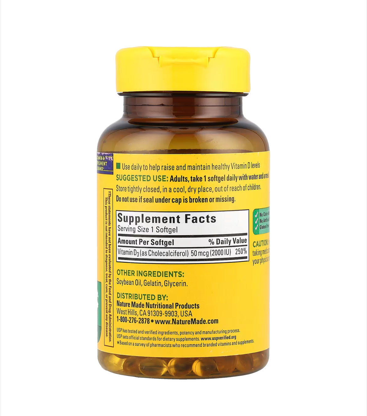 Vitamina D3, 50 mcg (2000 UI), 250 cápsulas blandas