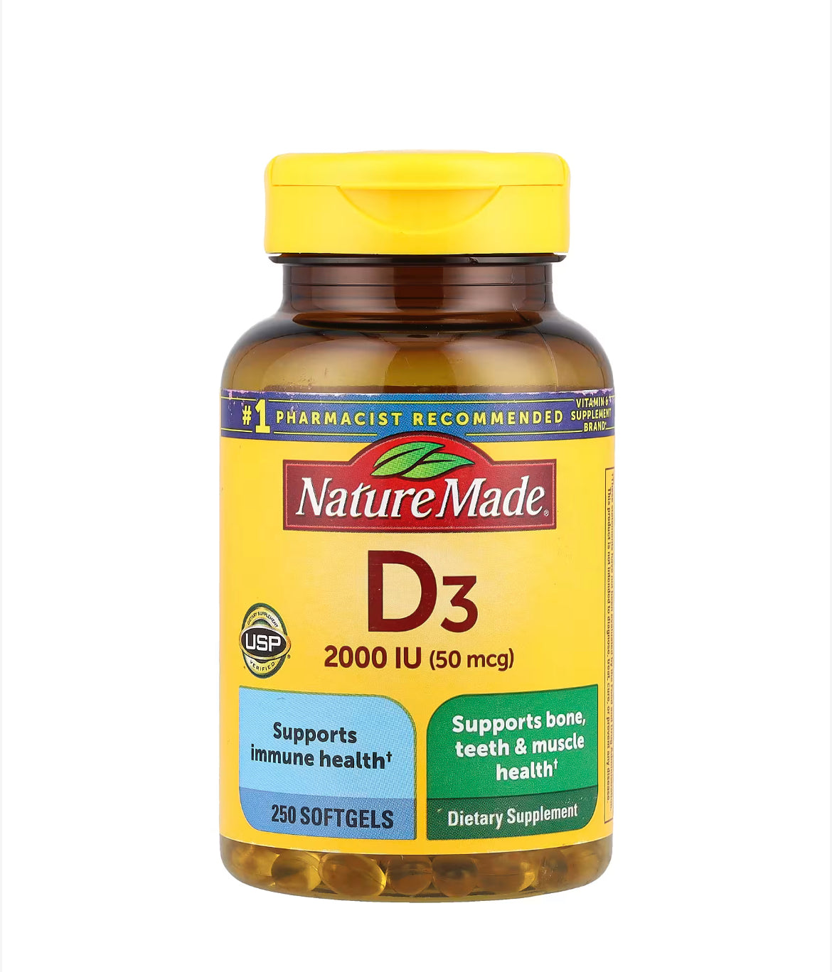 Vitamina D3, 50 mcg (2000 UI), 250 cápsulas blandas