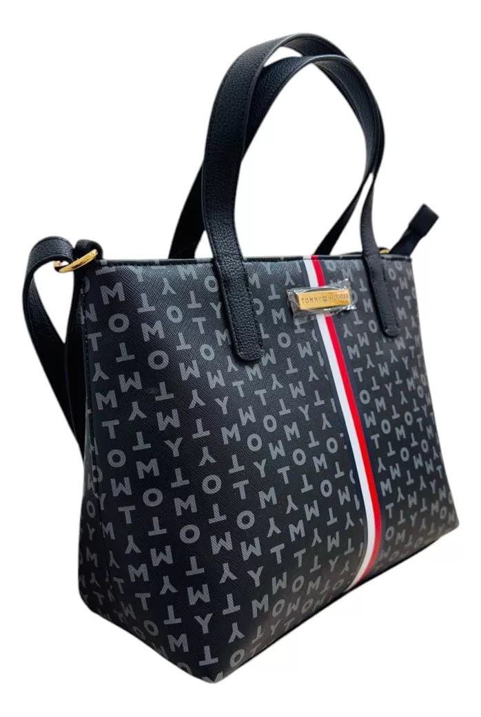 Tommy Hilfiger Bolsa Mujer Tote Monogram Tommy Color Negro Con Gris