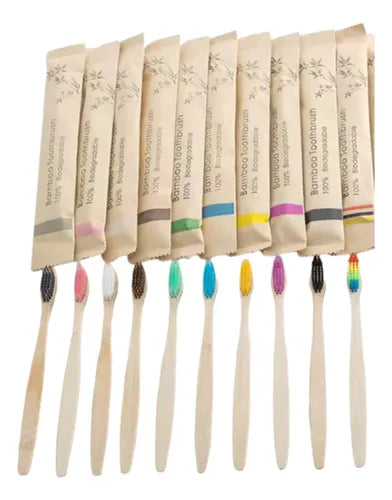 PACK 8 Cepillos De Dientes Bambú Ecológico Biodegradable Suave Color Al Azar