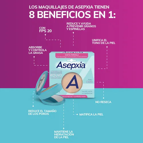 Asepxia Maquillaje Polvo Compacto Beige Mediano 10 Gr - La Tiendita de la Jose