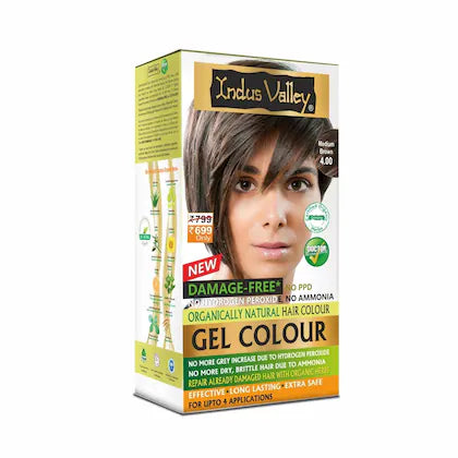 Tinte para el cabello en gel orgánico natural sin daños de Indus Valley - Castaño medio