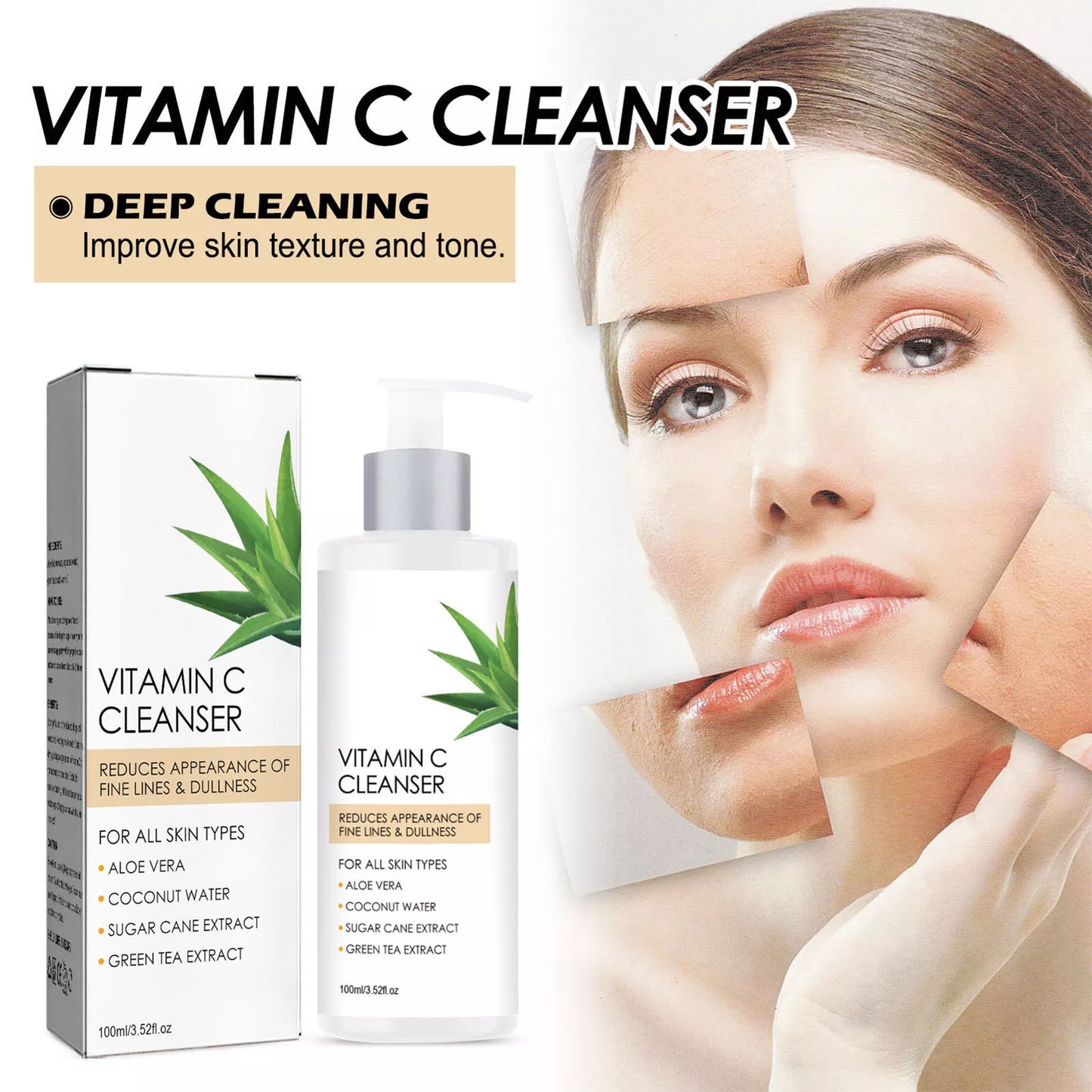 Limpiador facial con vitamina C, limpiador facial iluminador y de limpieza profunda