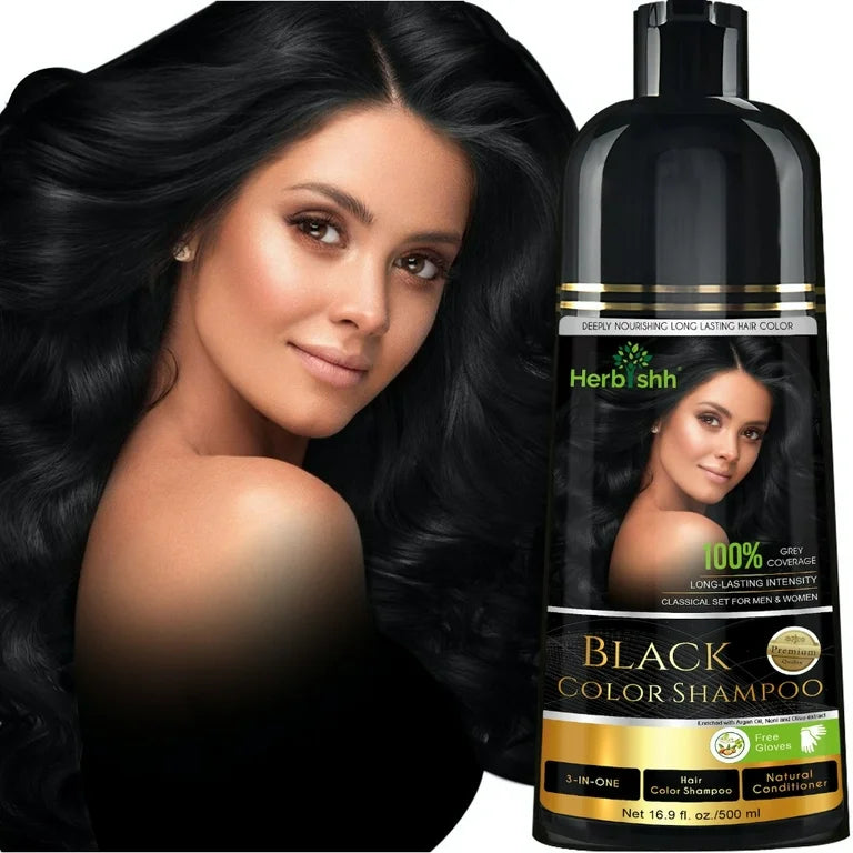 Herbishh Champú de tinte para cabello - Libre de amoníaco 500ml (Negro) - La Tiendita de la Jose