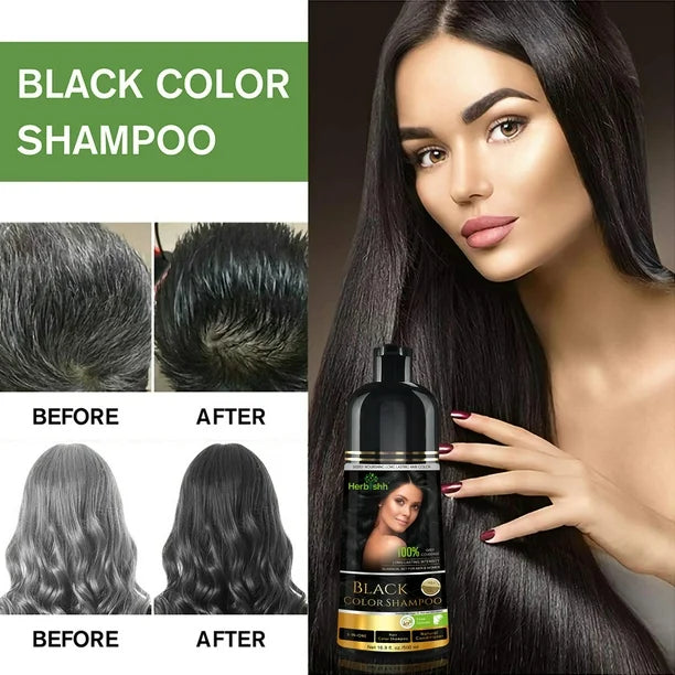 Herbishh Champú de tinte para cabello - Libre de amoníaco 500ml (Negro) - La Tiendita de la Jose