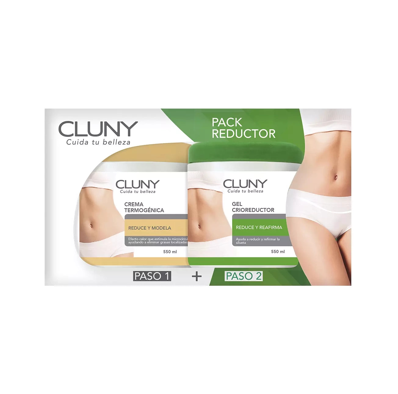 Pack Cluny Reductor Crema Termogénica 550ml + Gel Crioreductor 550ml