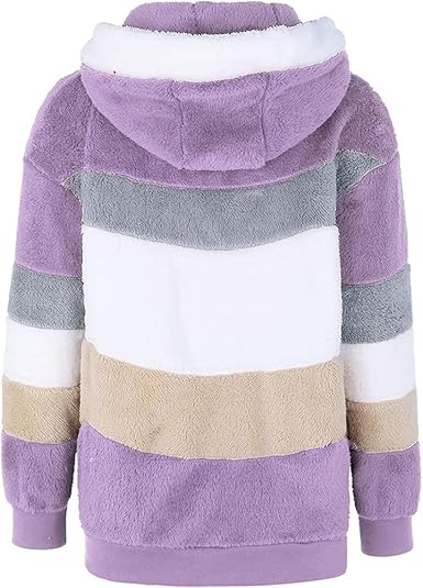 Chaqueta de Felpa Patchwork con Capucha – Púrpura – La Tiendita de