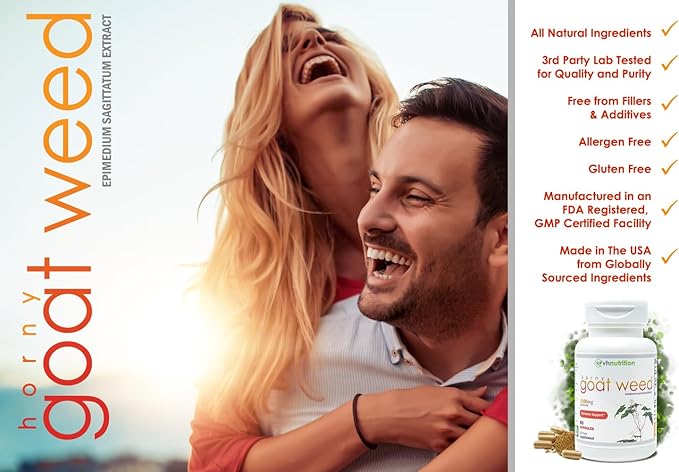VH Nutrition | Epimedium 1100mg Supplement | Horny Goat Weed Extract | 30 Day Supply - La Tiendita de la Jose