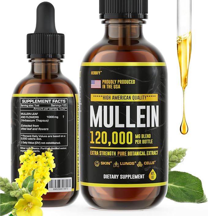HERBIFY Mullein Drops - Limpieza pulmonar - Extracto de hoja - La Tiendita de la Jose