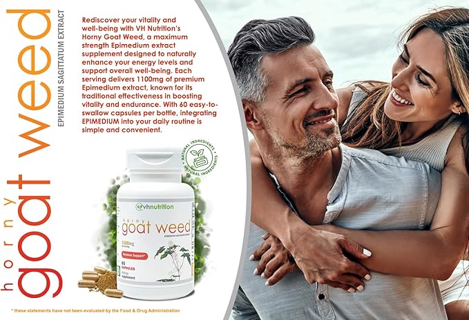 VH Nutrition | Epimedium 1100mg Supplement | Horny Goat Weed Extract | 30 Day Supply - La Tiendita de la Jose
