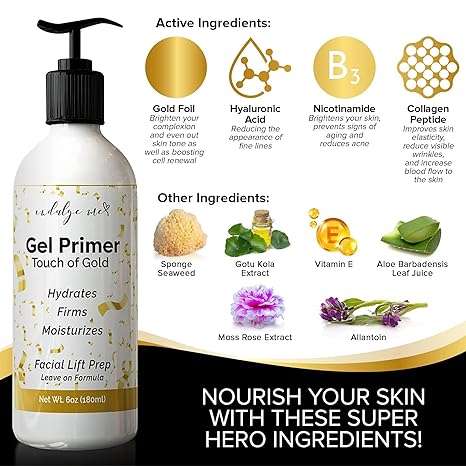Gel Conductivo - Imprimación de gel hidratante facial, ácido hialurónico, péptido de colágeno, niacinamida, vitamina E, lámina dorada - La Tiendita de la Jose
