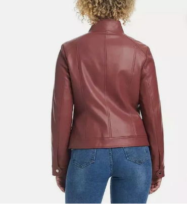 Chaqueta de mujer Vince Camuto de imitación de cuero con bolsillos de manga larga, rosa, - La Tiendita de la Jose