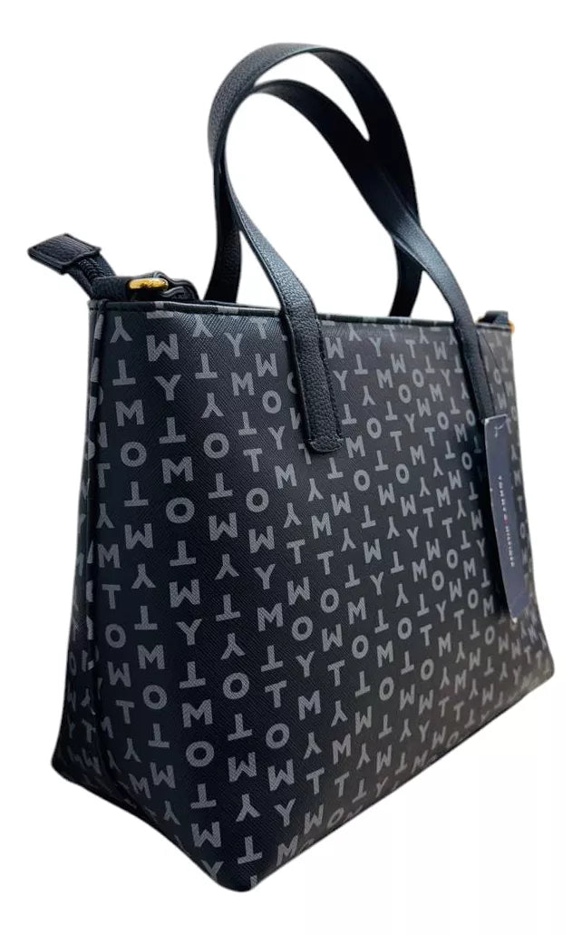 Tommy Hilfiger Bolsa Mujer Tote Monogram Tommy Color Negro Con Gris