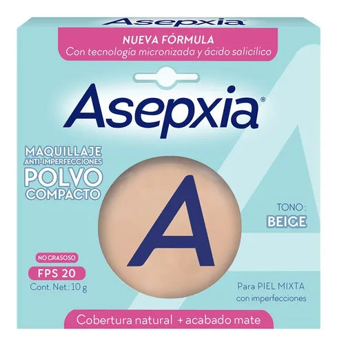 Asepxia Maquillaje Polvo Compacto Beige Mediano 10 Gr - La Tiendita de la Jose