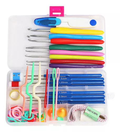16 Kit Agujas Y Accesorios Para Tejer A Crochet Con Estuche
