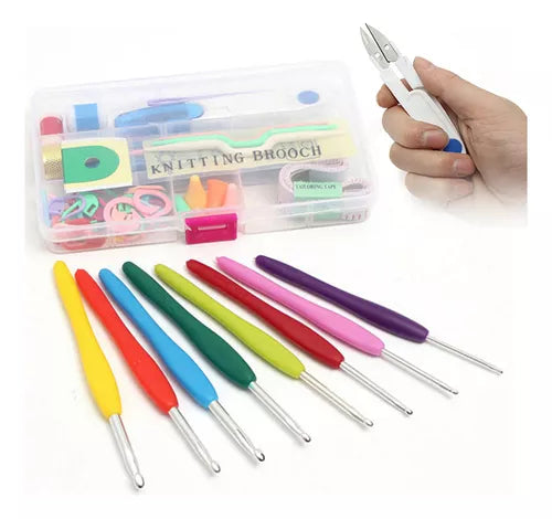 16 Kit Agujas Y Accesorios Para Tejer A Crochet Con Estuche