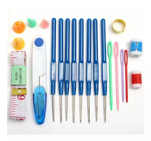 16 Kit Agujas Y Accesorios Para Tejer A Crochet Con Estuche
