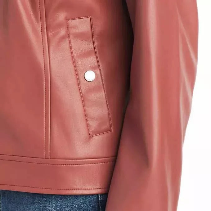 Chaqueta de mujer Vince Camuto de imitación de cuero con bolsillos de manga larga, rosa, - La Tiendita de la Jose