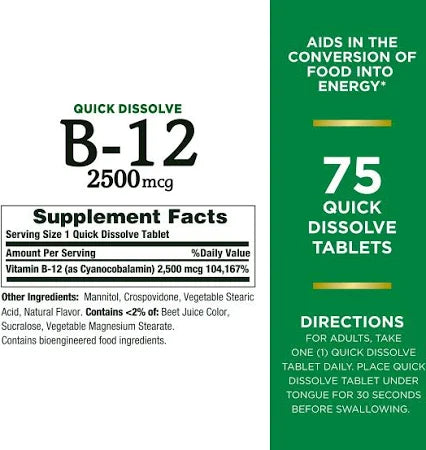 Nature's Bounty Vitamina B12 Saborizante natural de cereza - La Tiendita de la Jose